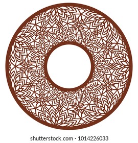 Vector Stencil lacy round frame with carved openwork pattern. Template for interior design, layouts wedding invitations, gritting cards, envelopes, decorative art objects etc. 
