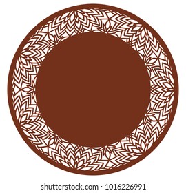 Vector Stencil lacy round frame with carved openwork pattern. Template for interior design, layouts wedding invitations, gritting cards, envelopes, decorative art objects etc. 