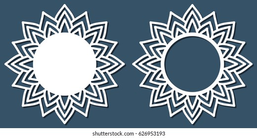 Vector Stencil lacy round frame with carved openwork pattern. Template for interior design, decorative art objects etc. Image suitable for laser cutting, plotter cutting or printing. Stock vector