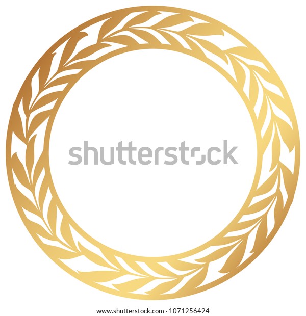Vector Stencil lacy round frame with carved\
openwork pattern with olive branches.  Golden Wreath of leaves.\
Template for interior design, layouts wedding invitations, greeting\
cards, envelopes