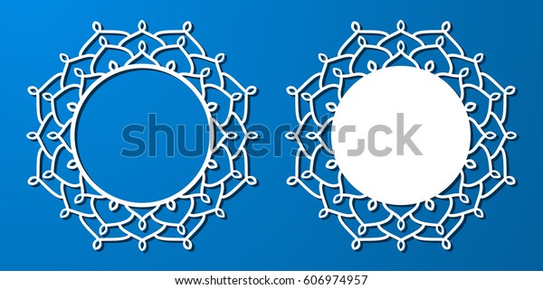 Vector Stencil lacy round frame with carved\
openwork pattern. Template for interior design, decorative art\
objects etc. Image suitable for laser cutting, plotter cutting or\
printing. Stock vector