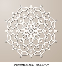 Vector Stencil lacy round ornament Mandala with carved openwork pattern. Template for interior design, decorative art objects etc. Image suitable for laser or plotter cutting or printing. Stock vector