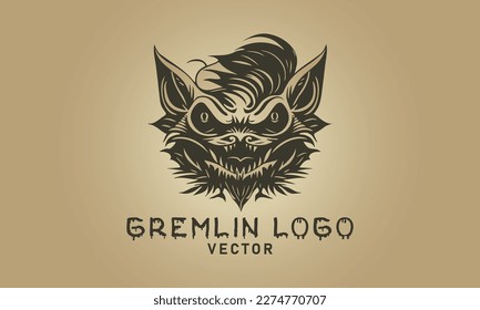 Vektorschablone eines gruseligen, scheußigen Ohrmuzzles eines Griebs. Fantasy fabelhaftes Tier. Logo, Aufkleber oder Emblem.