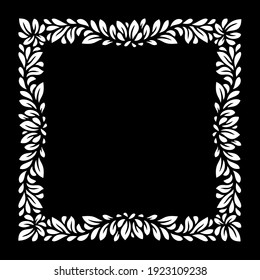 vector stencil: white square frame 
is made of thin leaves on a black background