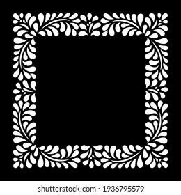 vector stencil: white square frame 
is made of round leaves on a black background