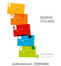 Vector de pasos infochart Plantilla con resaltado de bloques rectangulares con íconos y grandes números en color transparente Descripción de bloques y títulos Infografía multipropósito