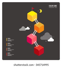 los pasos vectoriales hasta el objetivo con escalera, y el estilo de indicador/ilustración de planta, consistentes en cubos de colores / se pueden utilizar para diseño, diagrama, opciones de escalamiento, plantilla web, infografía