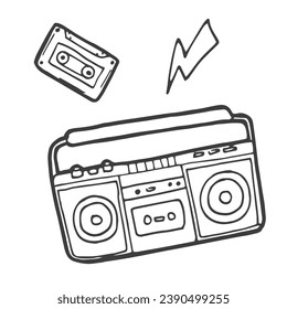 vector Stereo Boombox radio Vintage handdrawn lineart illustration