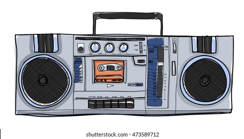 vector Stereo Boombox radio Vintage  handdrawn illustration