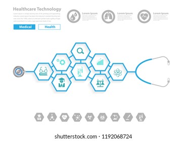 Vector stethoscope flat icons in medicine, Science medical with elements design