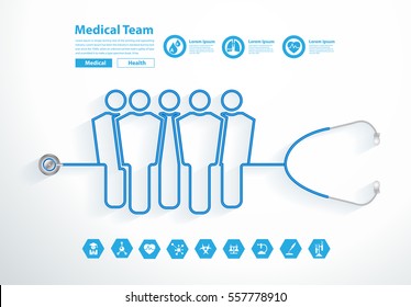 Vector stethoscope medical team tubing forming group of people