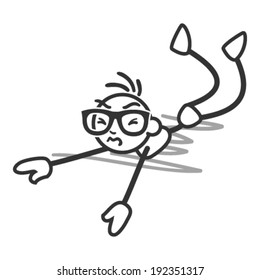 Vector stick figure illustration: Falling stickman lying on the floor.