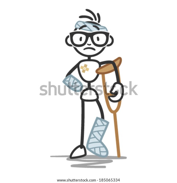 ベクタースティックの図のイラスト けがをした杖の人は松葉杖で包帯を巻く のベクター画像素材 ロイヤリティフリー