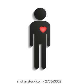 Vector stick figure illustration:  stick man with big red heart