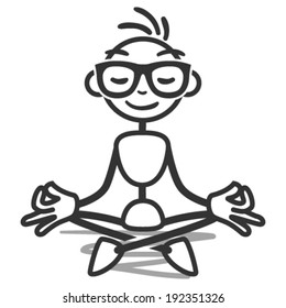 Vector stick figure illustration: Meditating stickman doing yoga in lotus position.