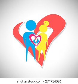 Vector stick figure from loving couple - man and woman and heart