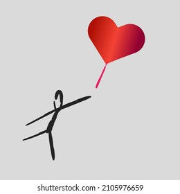 vector stick man chasing love in isolation on white background