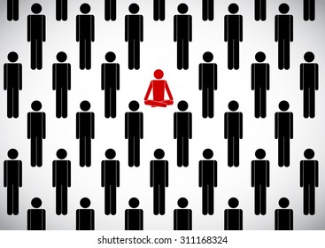 vector stick man crowd and yogi in  happines pose