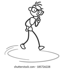 Vector stick man: Musing stick figure walking in circles.