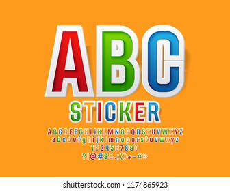 Vector Sticker Alphabet Letters for Kids. Colorful Children Font