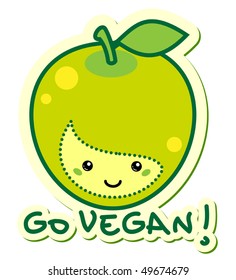 pegatina vectorial manzana "go vegan"