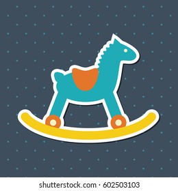Vector sticker with baby stuff. Bottle for newborn on dots dark background