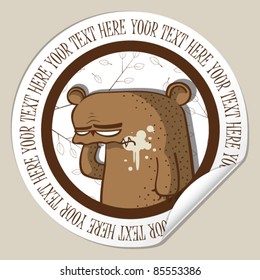 Vector sticker with bear. Place for your text.