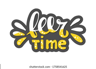 Vector sticker with Beer Time lettering. Yellow liquid with bubbles. Handwritten words and splashes. Oktoberfest background. Design for pub, bar, restaurant menu, party decoration, T-shirt print, logo