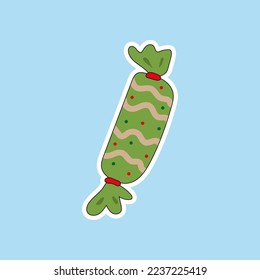 Vector sticker of candy. Merry Christmas and happy New Year. Illustration in flat style.