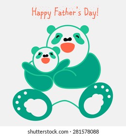 Vector sticker and card with happy father panda and child panda. Vector sticker and card with happy mother panda and child panda. Happy father's day. Happy mother's day
