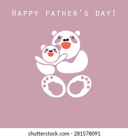 Vector sticker and card with happy father panda and child panda. Vector sticker and card with happy mother panda and child panda. Happy father's day. Happy mother's day