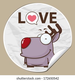 Vector sticker with cartoon deer character.