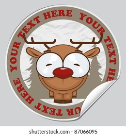 Vector sticker with cartoon deer. Place for your text.
