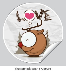 Vector sticker with cartoon deer. Place for your text.