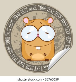 Vector sticker with cartoon hamster. Place for your text.