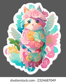 Vector sticker with a cat on abstract background