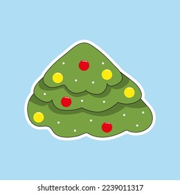 Etiqueta vectorial del árbol de navidad. Feliz Navidad y feliz Año Nuevo. Ilustración de estilo plano.