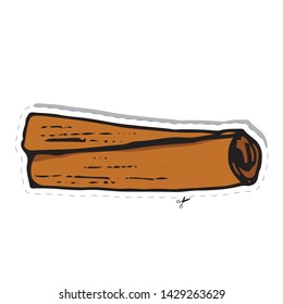 vector sticker cinnamon stick isolated on white background