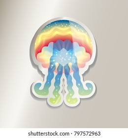 Vector sticker of colorful jellyfish