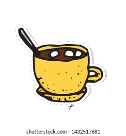 vector sticker with cup of coffee isolated on white background