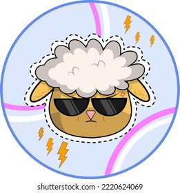 Vector sticker of cute cool angry sheep hand drawn
