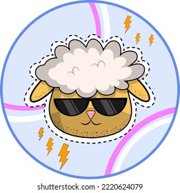 Vector sticker of cute cool brutal sheep hand drawn