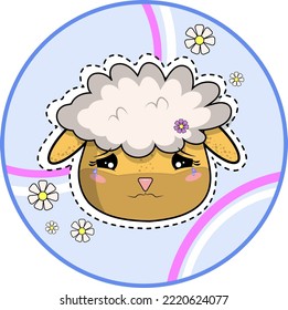 Vector sticker of cute sad sheep hand drawn