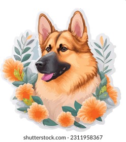 vector sticker design with german shepherd dog isolated