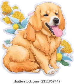 vector sticker design with golden retriever dog isolated