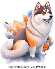 vector sticker design with siberian husky dog isolated