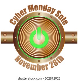 vector sticker, emblem for cyber monday sale, copper button with blue start symbol
