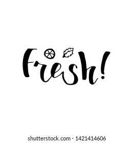 Vector of sticker, emblems logo and labels for lemon and orange, pineapple,  fresh citrus juice with lettering composition - Hand drawing illustration