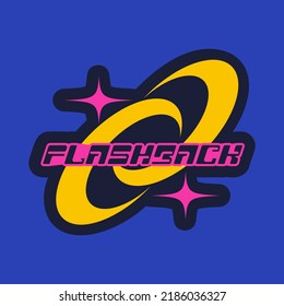 Vector sticker Flashback text inspired by popular Y2k Aesthetic, 90s, 2000s. Posters Template, flyers, Logo Badge, clothes, social media, graphic design, Futuristic, Retro Futurist