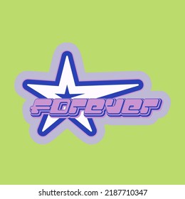 Vector sticker Forever text inspired by popular Y2k Aesthetic, 90s, 2000s. Posters Template, flyers, Logo Badge, clothes, social media, graphic design, Futuristic, Retro Futurist